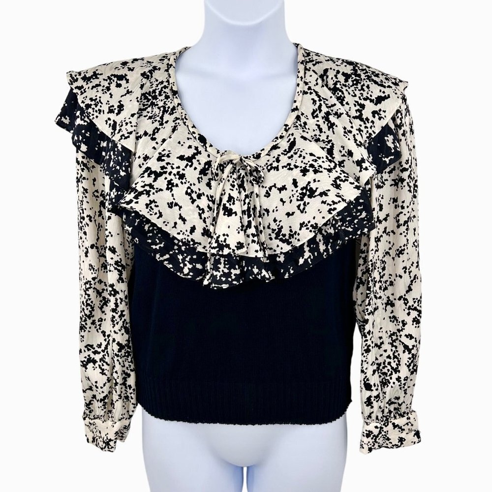 VTG 80's ANTHONY SICARI SILKY SLEEVE DOUBLE RUFFLE SWEATER TOP - 12 - USA!